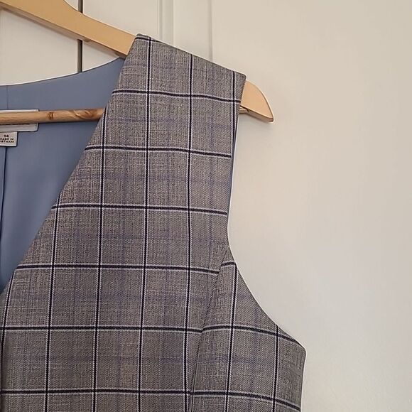 Tahari ASL Satin Back Plaid Vest Gray Blue Size 14 - Picture 4 of 13